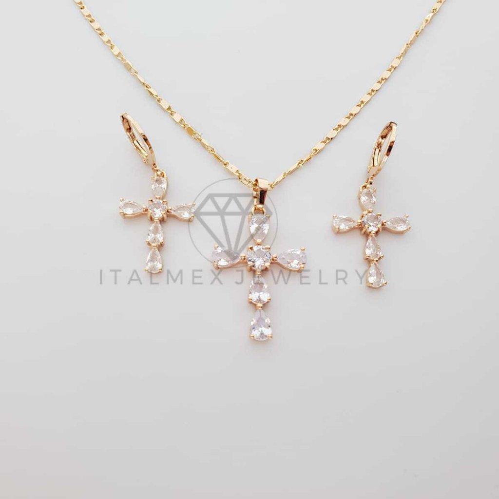 18k Gold Plated Cross Clear Cz Set